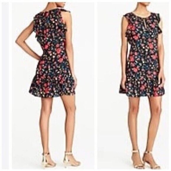 J. Crew Womens Small Floral Flutter Ruffle Lined Dress Sleeveless V Neck Mini - Picture 1 of 7